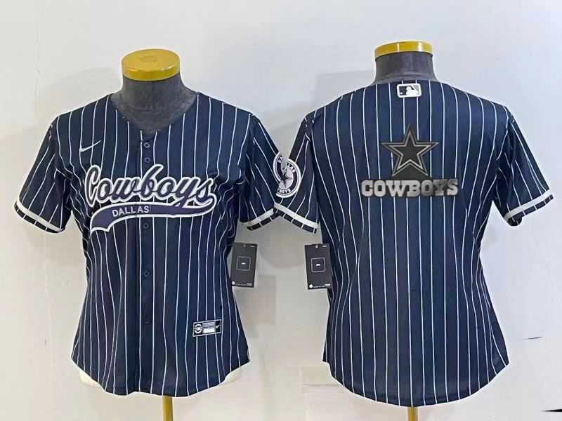 Womens Dallas Cowboys Navy Team Big Logo With Patch Cool Base Stitched Baseball Jersey->women nfl jersey->Women Jersey